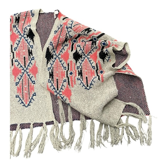 Oscar St Poncho Cardigan with tassels. Size M-L Wool Blend Boho - Picture 6 of 6